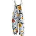 thumbnail image 1 of Women's Casual Pants Womens Boho Floral Jumpsuits Cotton Linen Sleeveless Spaghetti Strap Baggy Romper Wide Leg Overalls With Pockets,Beige Women's Casual Pants XXXL, 1 of 2