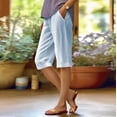 thumbnail image 1 of Women's Casual Pants Womens Casual Loose Elastic Waist Cotton Trouser Cropped Wide Leg Pants,Blue Women's Casual Pants S, 1 of 5