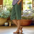 thumbnail image 1 of Women's Casual Pants Womens Casual Loose Elastic Waist Cotton Trouser Cropped Wide Leg Pants,Green Women's Casual Pants S, 1 of 5