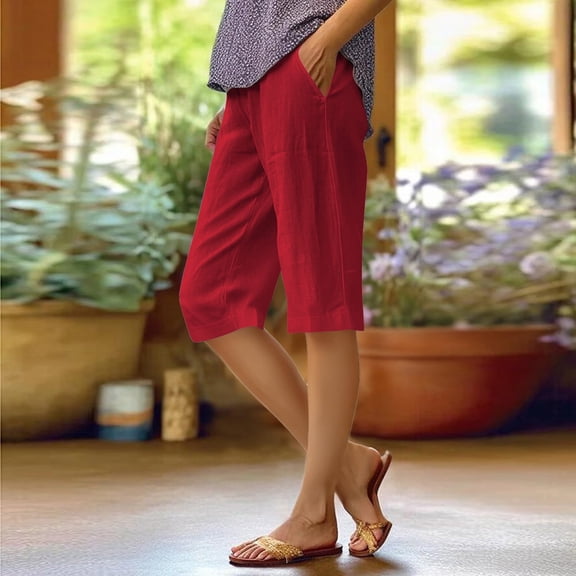 Women's Casual Pants Womens Casual Loose Elastic Waist Cotton Trouser Cropped Wide Leg Pants, Women's Casual Pants XXXXL