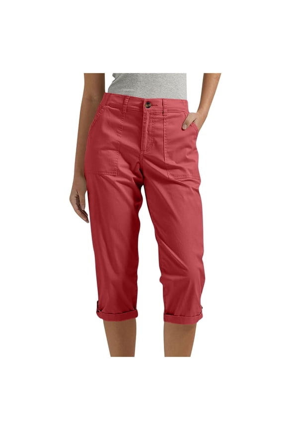 Women's Casual Pants for Everyday A-Line Fit Cropped Trousers With Pockets And Buttons Comfortable Spring Summer Fall