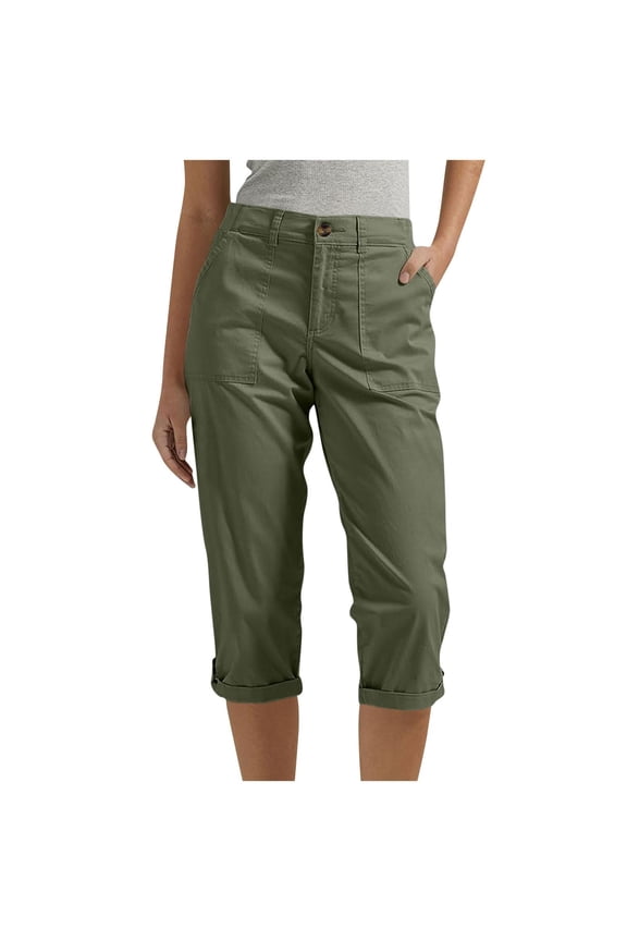 Women's Casual Pants for Everyday A-Line Fit Cropped Trousers With Pockets And Buttons Comfortable Spring Summer Fall