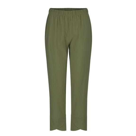 Women's Casual Pants linen pants for women Women Cotton And Linen Elastic Waist Pant With Pocket Loose Harem Pants Pure Colour Crop Pants Mint Green
