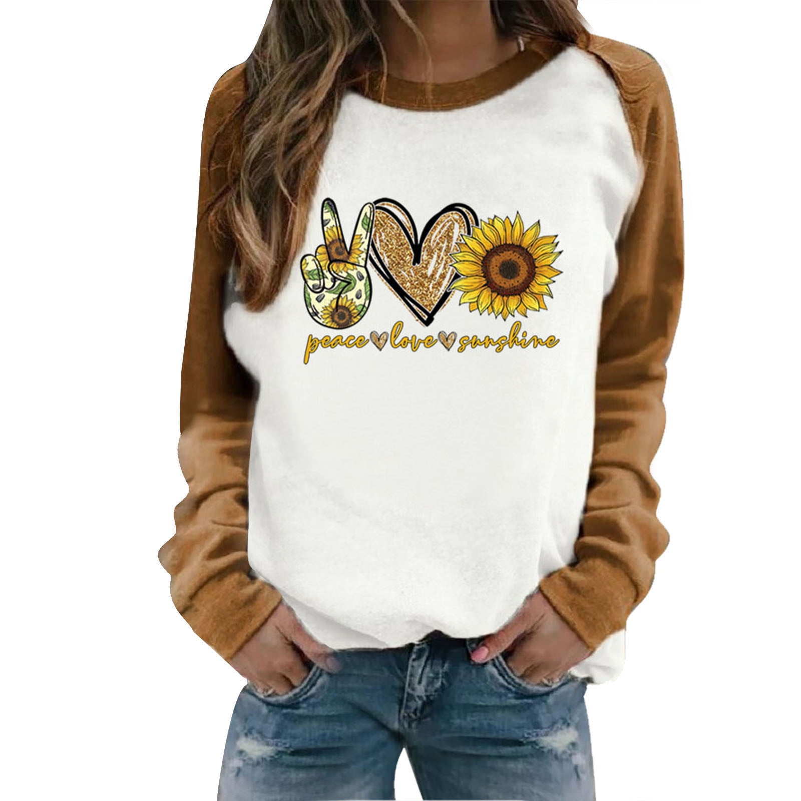 Women's Casual Personality Print Long Sleeve Hoodless Sweatshirt For ...