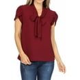 thumbnail image 1 of Women's Casual Petal Sleeve Bow Tie Neck Short Sleeve Blouse Top, 1 of 6
