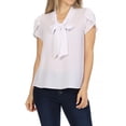thumbnail image 1 of Women's Casual Petal Sleeve Bow Tie Neck Short Sleeve Blouse Top, 1 of 6
