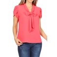 thumbnail image 1 of Women's Casual Petal Sleeve Bow Tie Neck Short Sleeve Blouse Top, 1 of 6