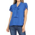 thumbnail image 1 of Women's Casual Petal Sleeve Bow Tie Neck Short Sleeve Blouse Top, 1 of 6