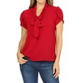 thumbnail image 1 of Women's Casual Petal Sleeve Bow Tie Neck Short Sleeve Blouse Top, 1 of 6