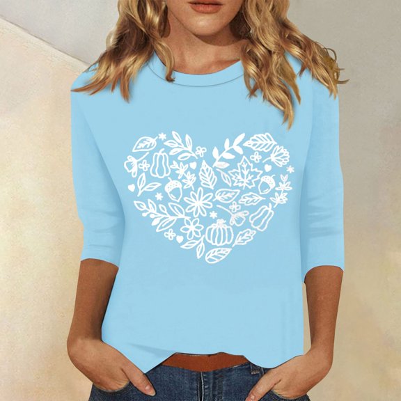 Women's Casual Pink 3/4 Sleeve Heart Graphic T-Shirt Comfortable and Stylish Top for Everyday Wear