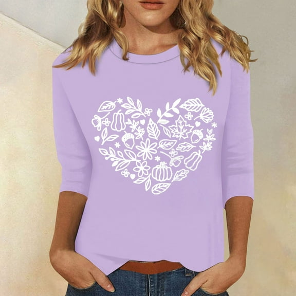 Women's Casual Pink 3/4 Sleeve Heart Graphic T-Shirt Comfortable and Stylish Top for Everyday Wear