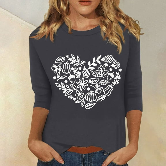 Women's Casual Pink 3/4 Sleeve Heart Graphic T-Shirt Comfortable and Stylish Top for Everyday Wear