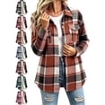 thumbnail image 1 of Women's Casual Plaid Collared Shacket Long Sleeve Button Front Oversized Loose Fit Outerwear, 1 of 8