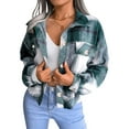 thumbnail image 1 of Women's Casual Plaid Flannel Cropped Jacket Long Sleeve Button Down Fall Outfit, 1 of 6