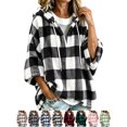 thumbnail image 1 of Women's Casual Plaid Fleece Hoodie Half Zip 3/4 Sleeve Oversized Loose Fit Classic Tops, 1 of 9