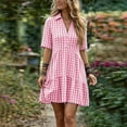 thumbnail image 1 of Women's Casual Plaid Linen Short Sleeve Button Front Dress with Lapel Collar, 1 of 7