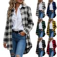 thumbnail image 1 of Women's Casual Plaid Shacket,Button Down Mid-Length Long Sleeve Open Front Jacket Coat,Windy Chilly Weather, 1 of 6