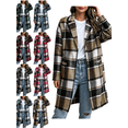 thumbnail image 1 of Women's Casual Plaid Shacket Jacket Button Down Long Coats with Pockets Fall Winter Warm Comfy Outfit, 1 of 9