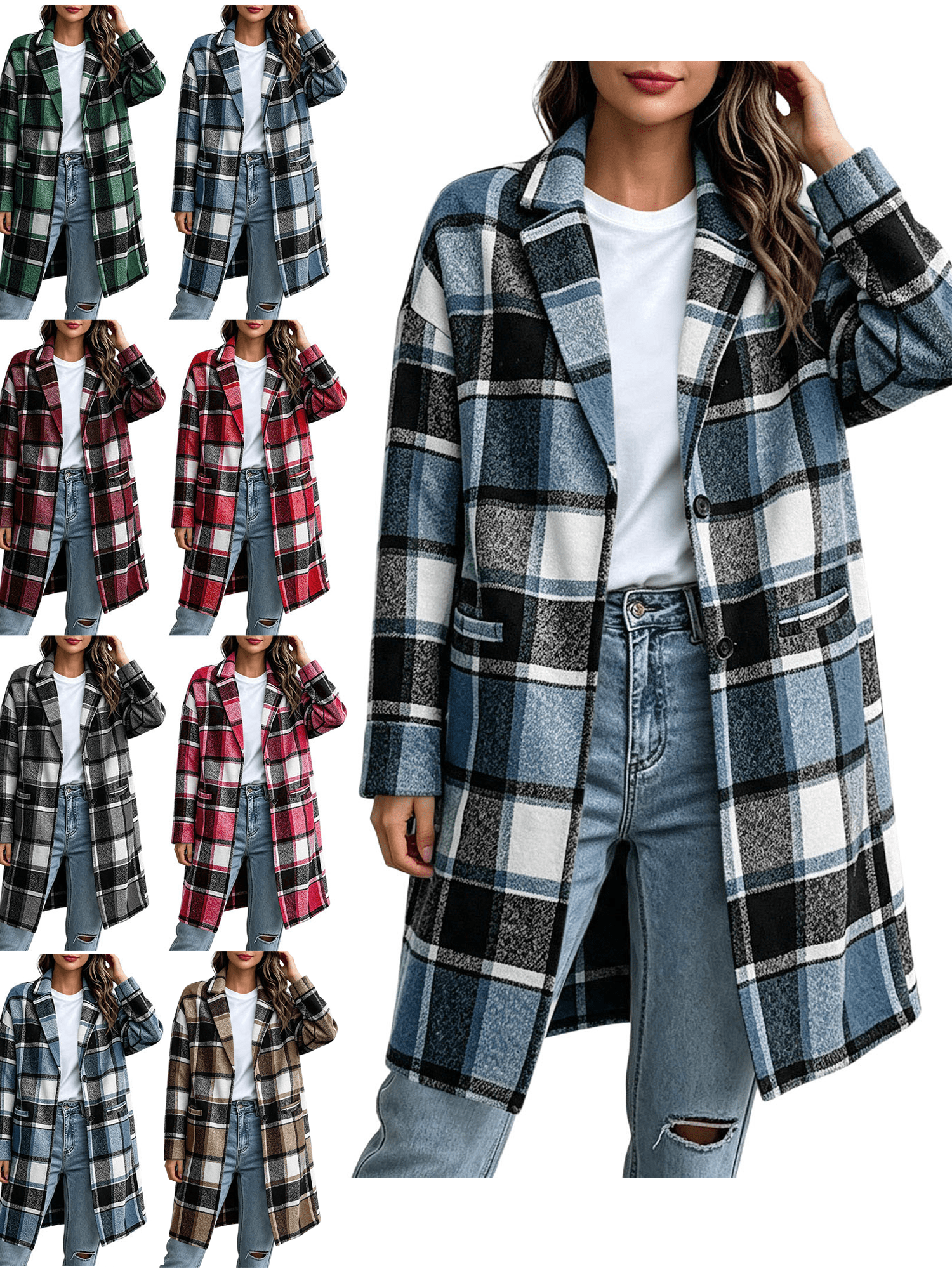Women's Casual Plaid Shacket Jacket Button Down Long Coats with Pockets ...