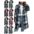 thumbnail image 1 of Women's Casual Plaid Shacket Jacket Button Down Long Coats with Pockets Fall Winter Warm Comfy Outfit, 1 of 9