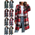 thumbnail image 1 of Women's Casual Plaid Shacket Jacket Button Down Long Coats with Pockets Fall Winter Warm Comfy Outfit, 1 of 9