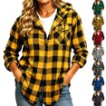thumbnail image 1 of Women's Casual Plaid Shacket with Chest Pockets,Button Down Hooded Long Sleeve Open Front Jacket Coat,Windy Chilly Weather, 1 of 6