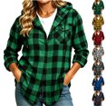 thumbnail image 1 of Women's Casual Plaid Shacket with Chest Pockets,Button Down Hooded Long Sleeve Open Front Jacket Coat,Windy Chilly Weather, 1 of 6
