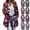 thumbnail image 1 of Women's Casual Plaid Shackets,Button Down Mid-Length Long Sleeve Open Front Shacket Coat,Windy Chilly Weather, 1 of 6