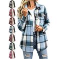 thumbnail image 1 of Women's Casual Plaid Shirt Jacket Collared Long Sleeve Button Front Loose Fit Oversized Jacket, 1 of 8