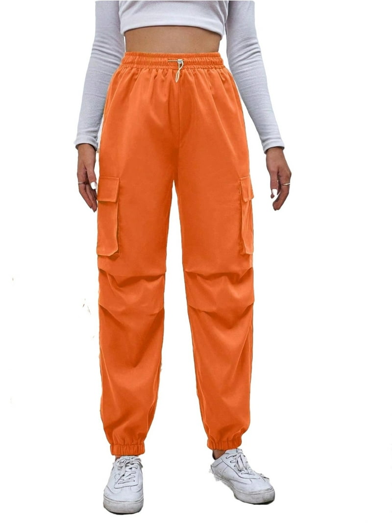 Women's Casual Plain Cargo Pants Orange Pants L (8/10) - Walmart.com