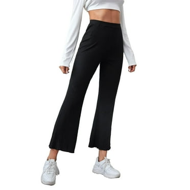 Women's Casual Plain Flare Leg Black Pants XS (2)