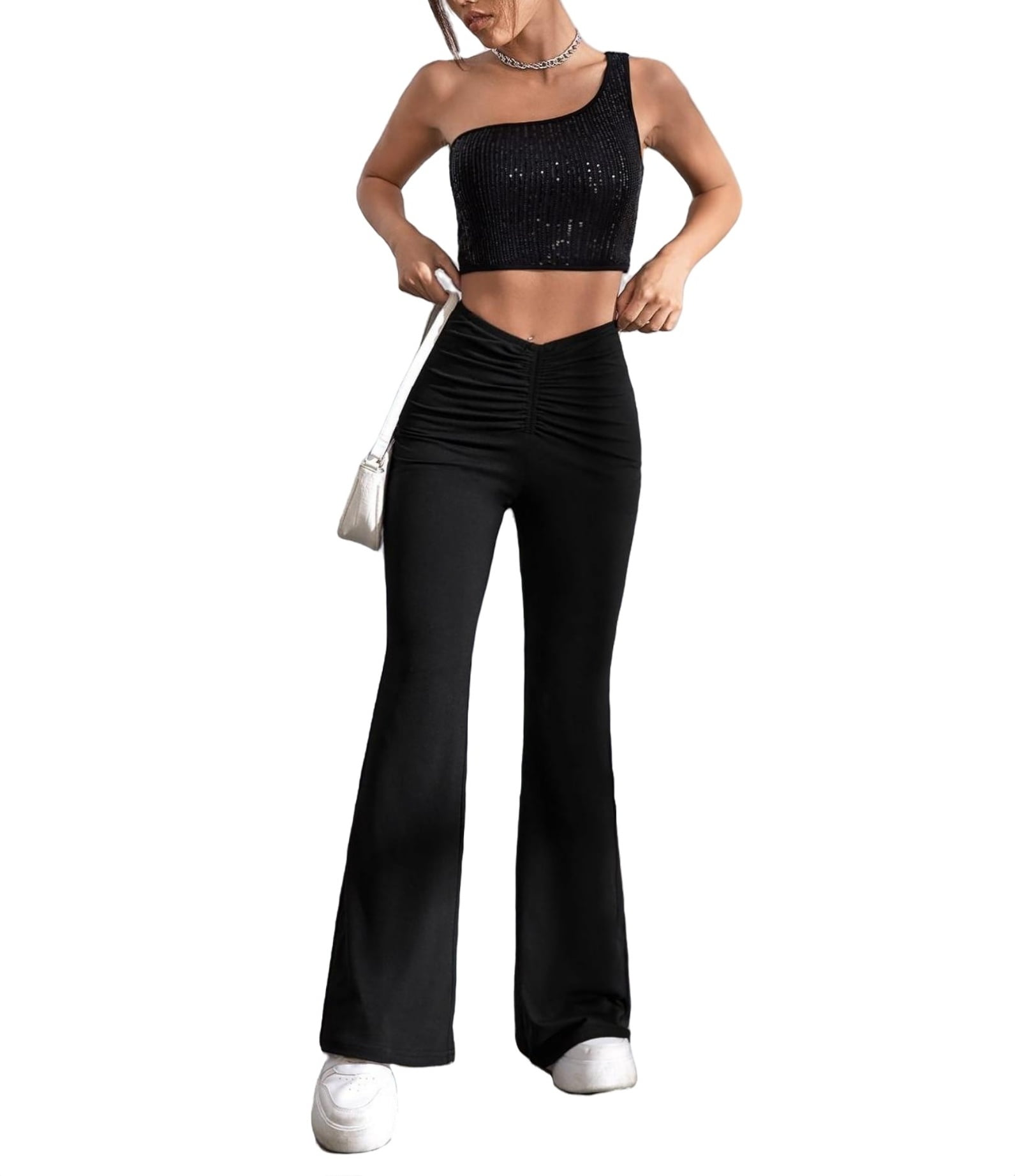 Women's Flared pants in shiny stretch satin | Black | Diesel