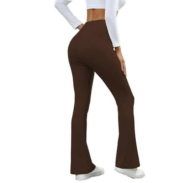 Women's Casual Plain Flare Leg Coffee Brown Pants XS (2)