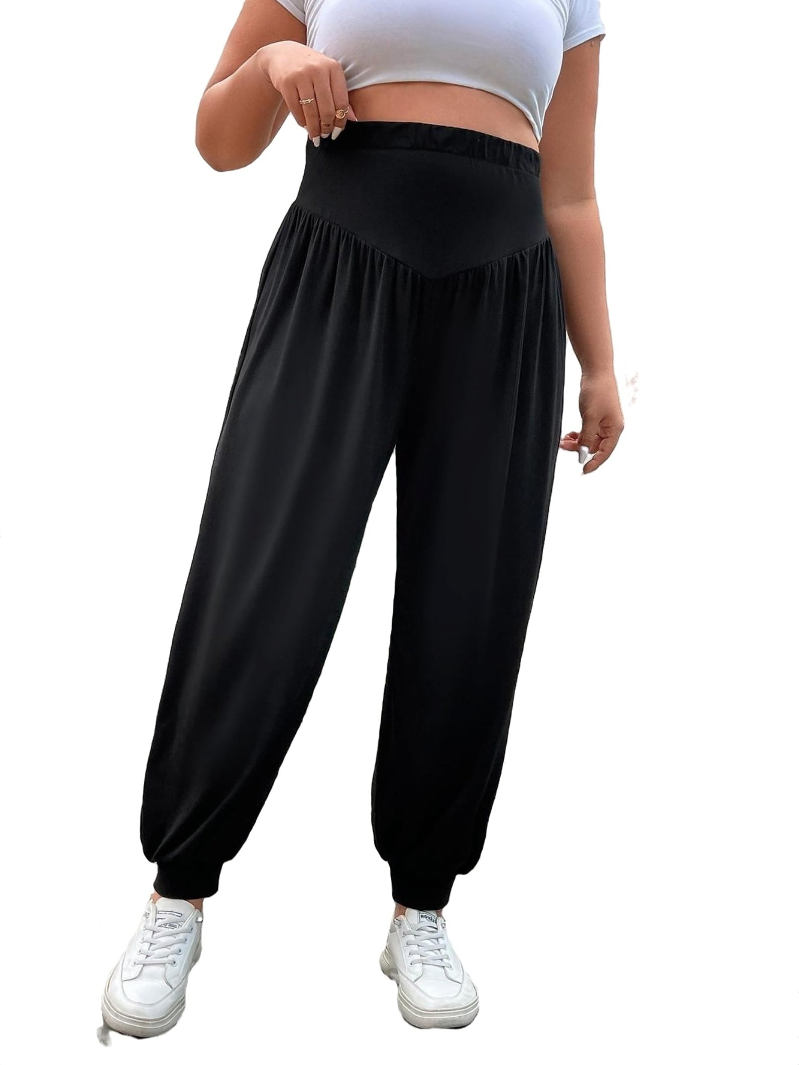 Women s Casual Plain Harem Genie Black Long Plus Size Pants 1XL 14