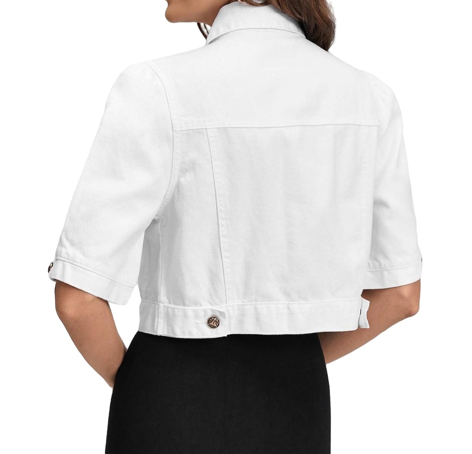 Women's Casual Plain Other Collar White ElbowLength Denim Jackets