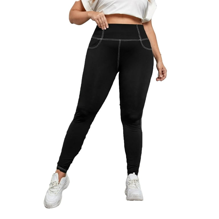 Women's Casual Plain Regular Black Long Plus Size Leggings 3XL (18)