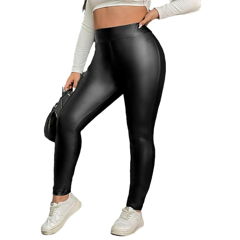 Women's Casual Plain Regular Black Plus Size Leggings 4XL