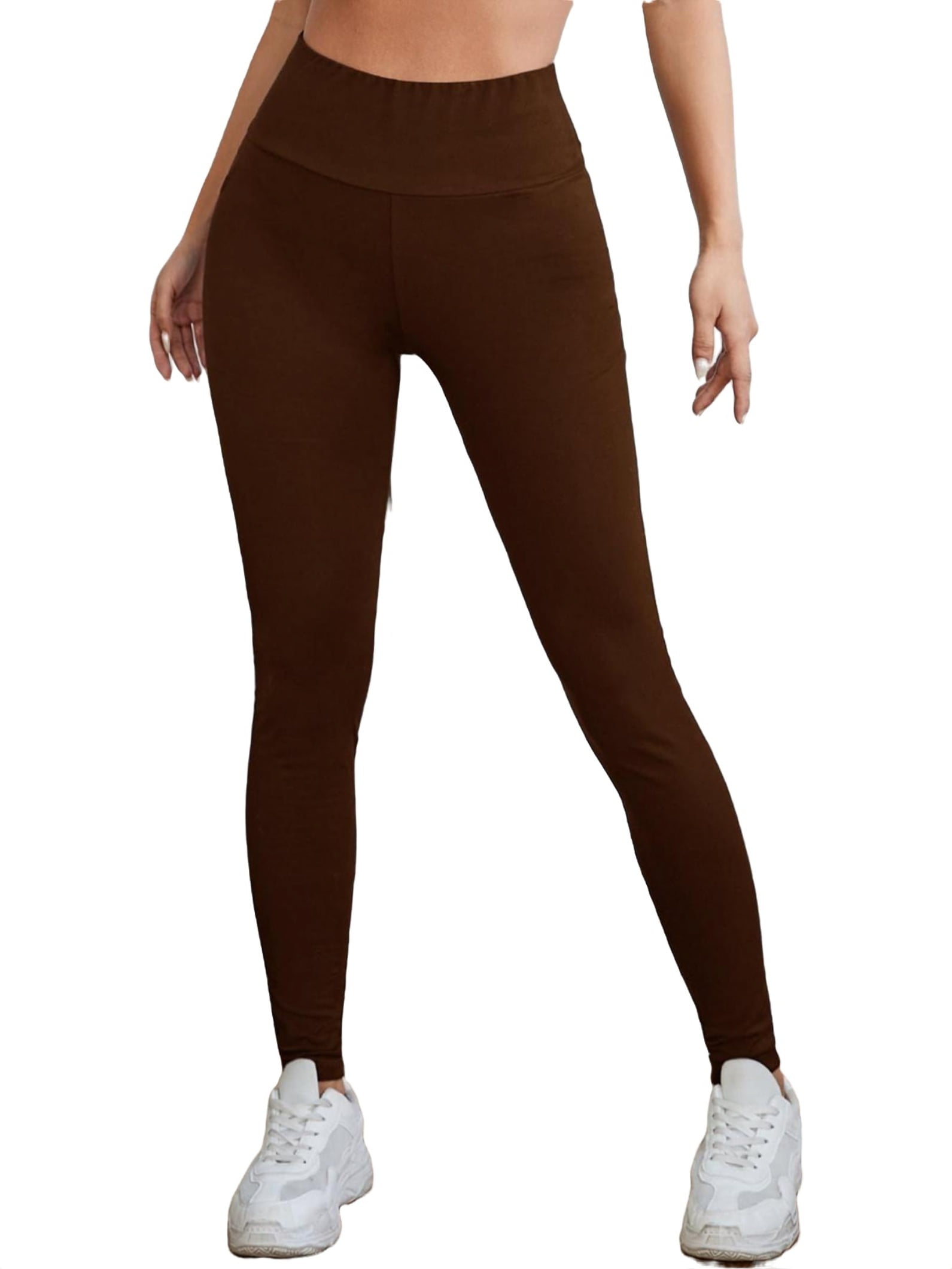 Women's Casual Plain Regular Chocolate Brown Leggings XS 