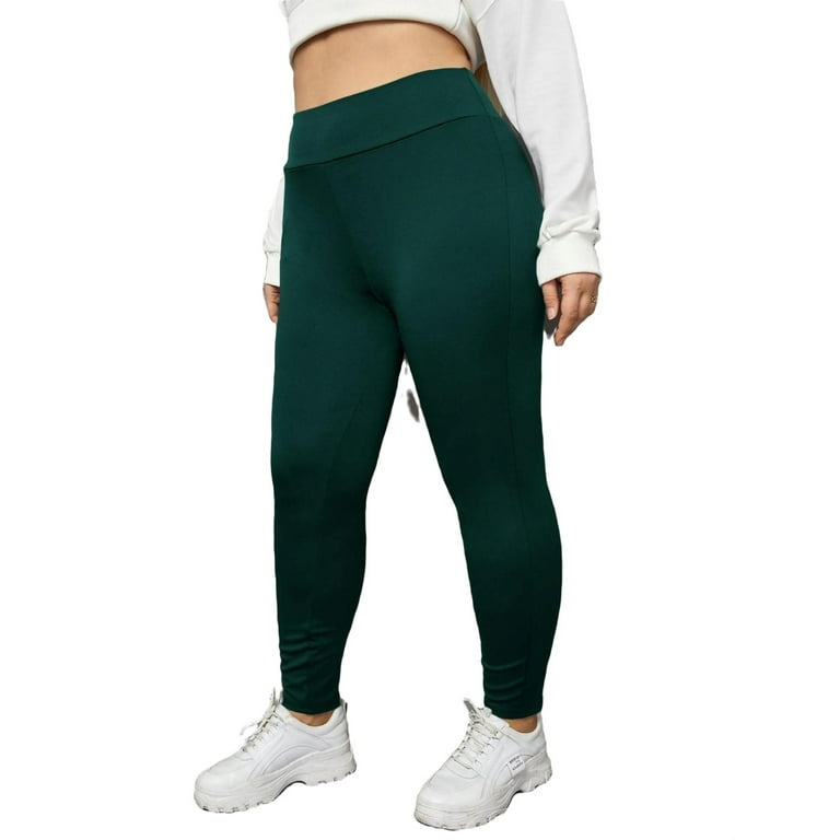Women's Casual Plain Regular Dark Green Long Plus Size Leggings 3XL (18) 