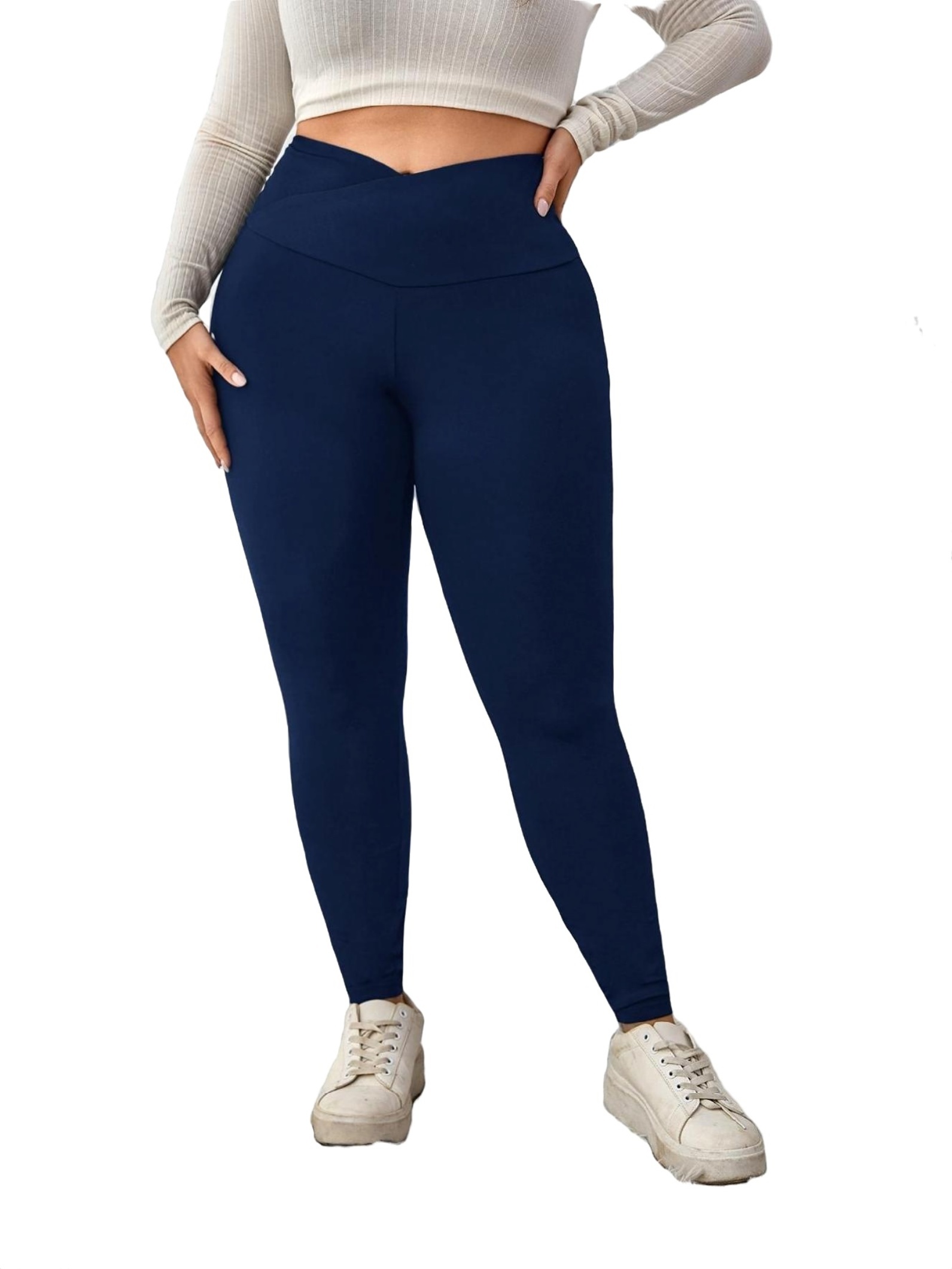 Women's Casual Plain Regular Navy Blue Plus Size Leggings 4XL