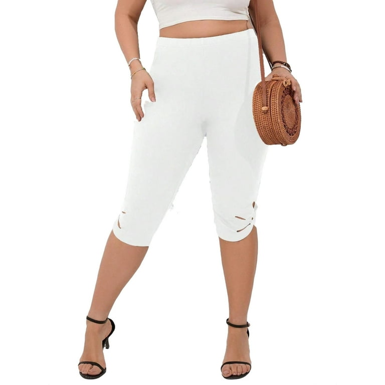 Women's Casual Plain Regular White Capris Plus Size Leggings 3XL (18)
