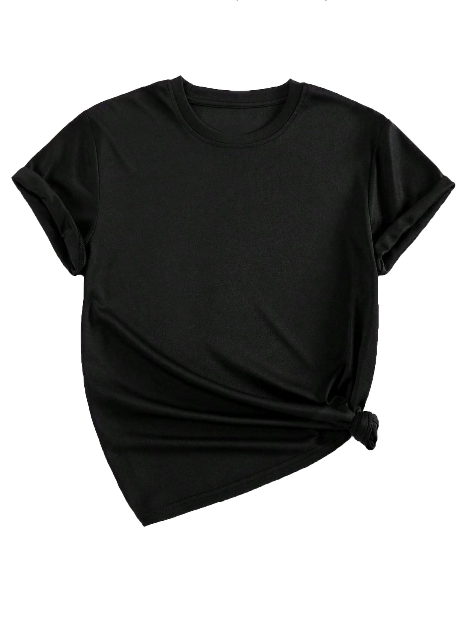 Women's Casual Plain Round Neck Short Sleeve Black TShirts S
