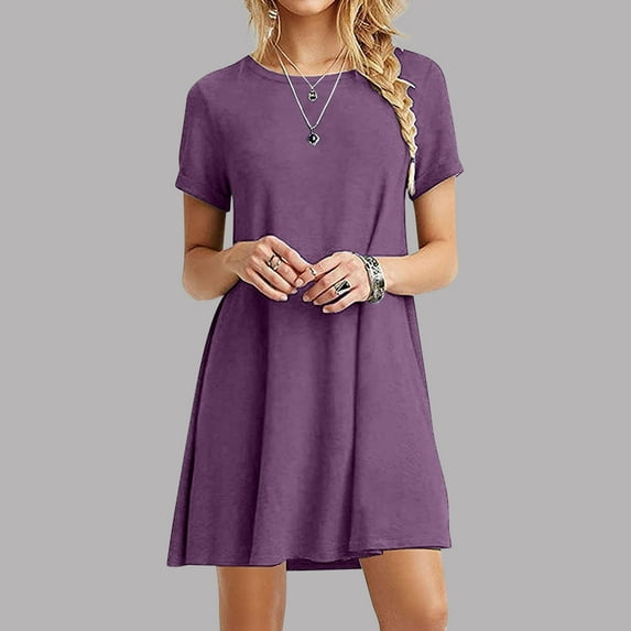Women's Casual Plain Simple T-Shirt Loose Dress Short Sleeve Ladies Loose Mini Dress Camouflage XXL