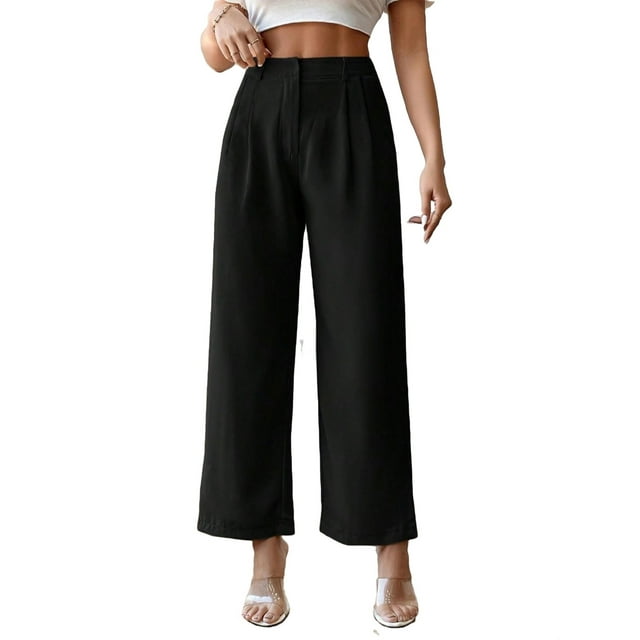 Women's Casual Plain Straight Leg Black Pants Petite XXS (0)