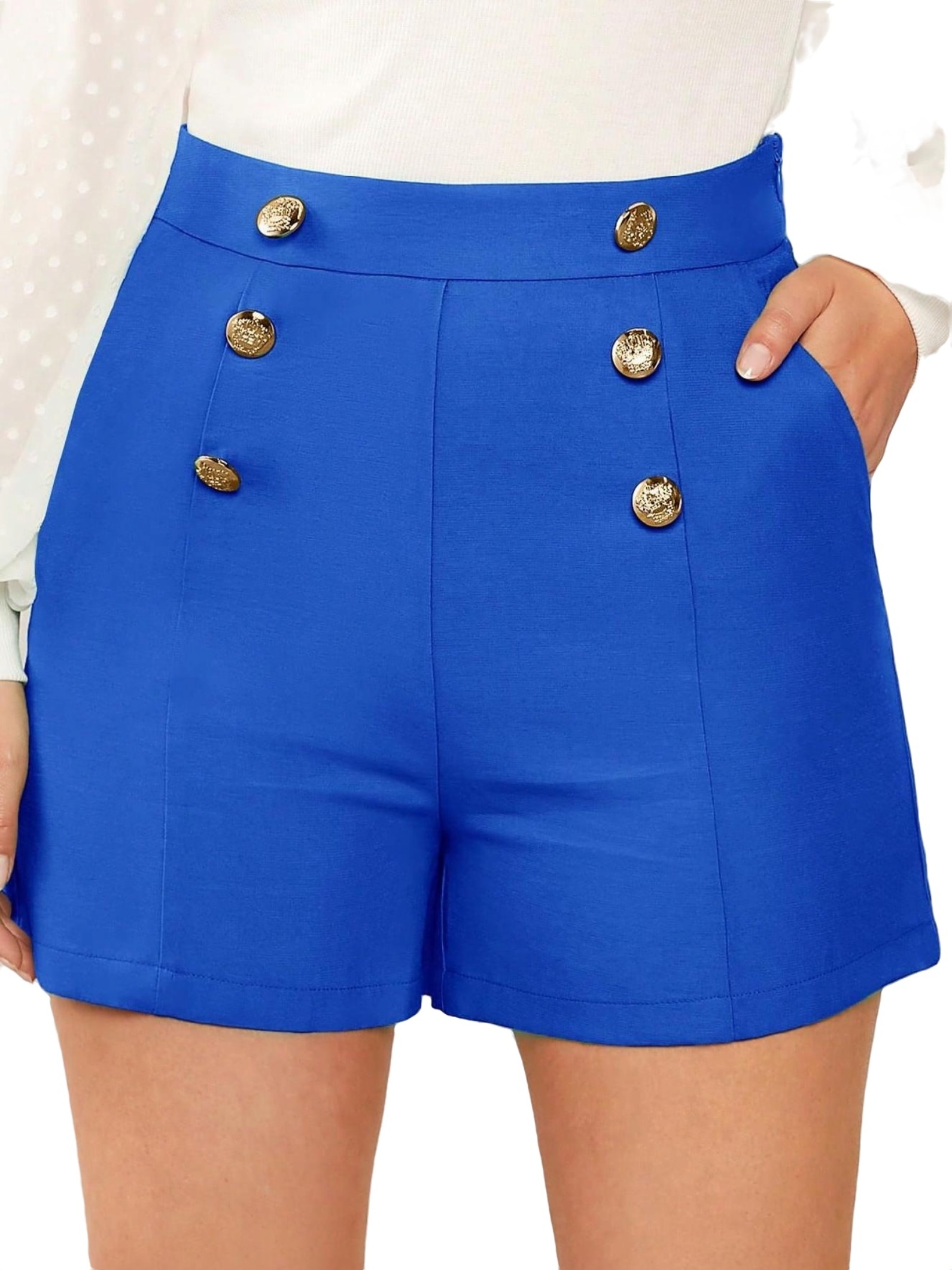 Women's Casual Plain Straight Leg Royal Blue Shorts M