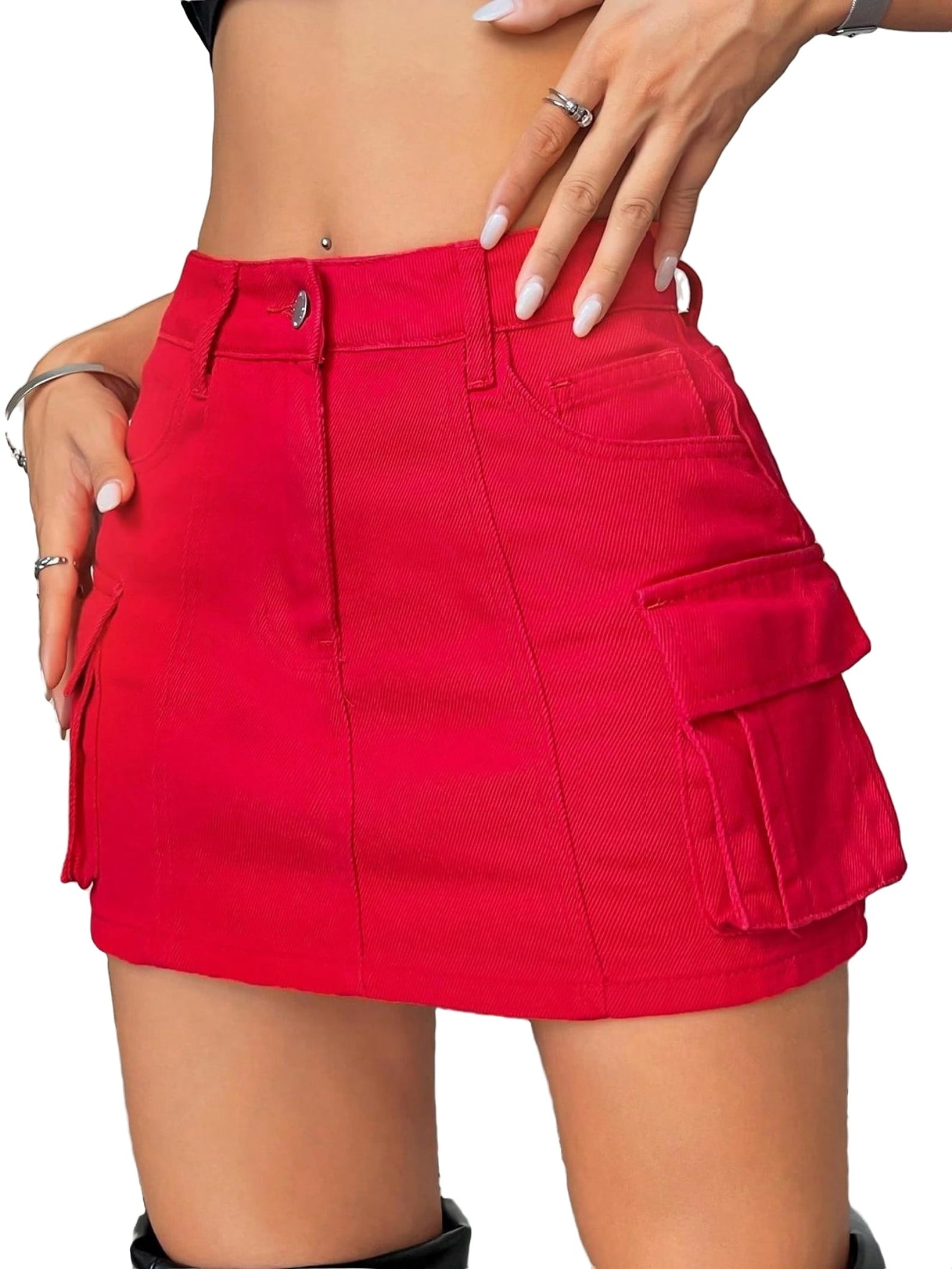Women's Casual Plain Straight Red Denim Skirts 28 Women's Casual Plain Straight Red Denim Skirts 28