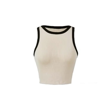 Women's Casual Plain Tank Round Neck Beige Tank Tops & Camis XS (2)
