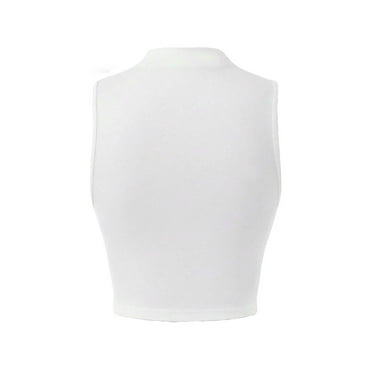 Women's Casual Plain Tank Stand Collar White Tank Tops & Camis XS (2)