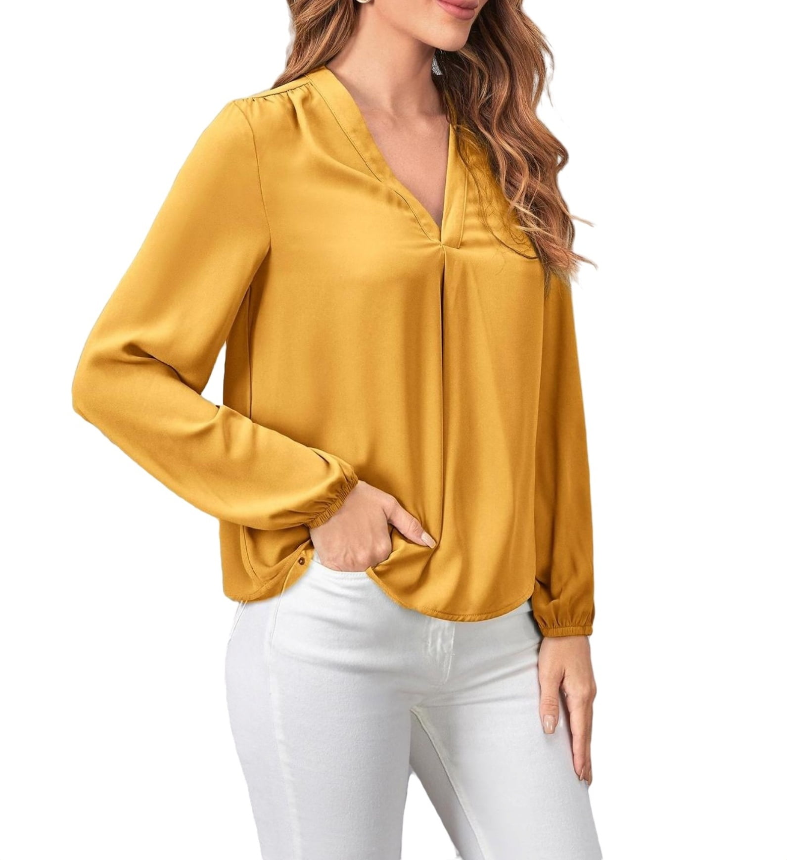 v neck mustard top
