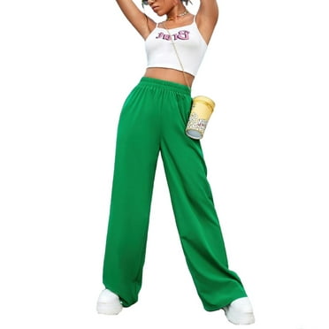 Women's Casual Plain Wide Leg Green Pants XS (2)